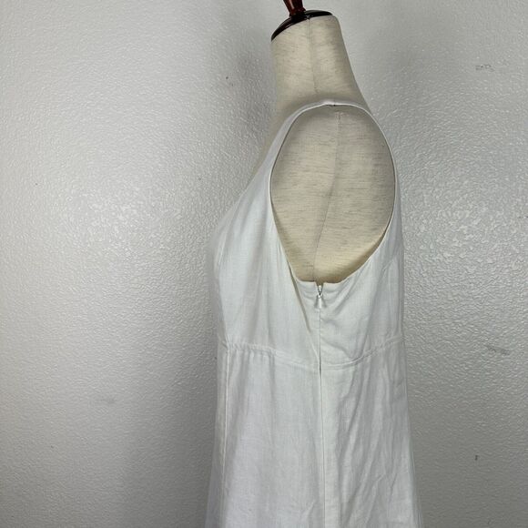 Lauren Ralph Lauren Dress Women Size 14 White Linen High Waist Sleeveless Ruffle - Picture 7 of 13